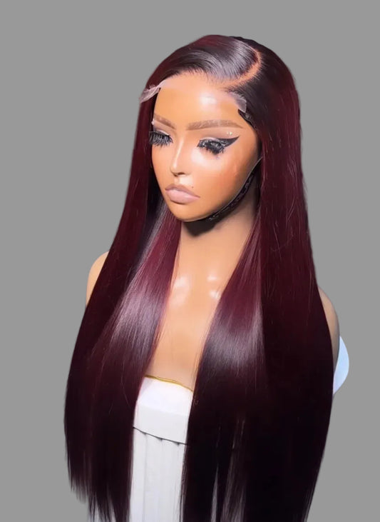 **5x5 Straight Custom Double Drawn Burgundy Wigs