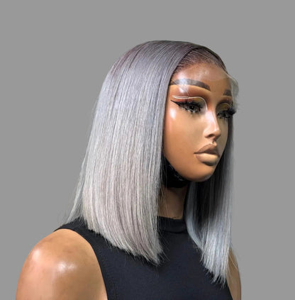 “12” Grey 5x5 Straight Wig 8”-12”