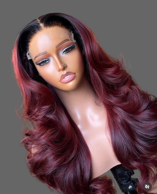 **5x5 Custom Double Drawn Burgundy Wigs