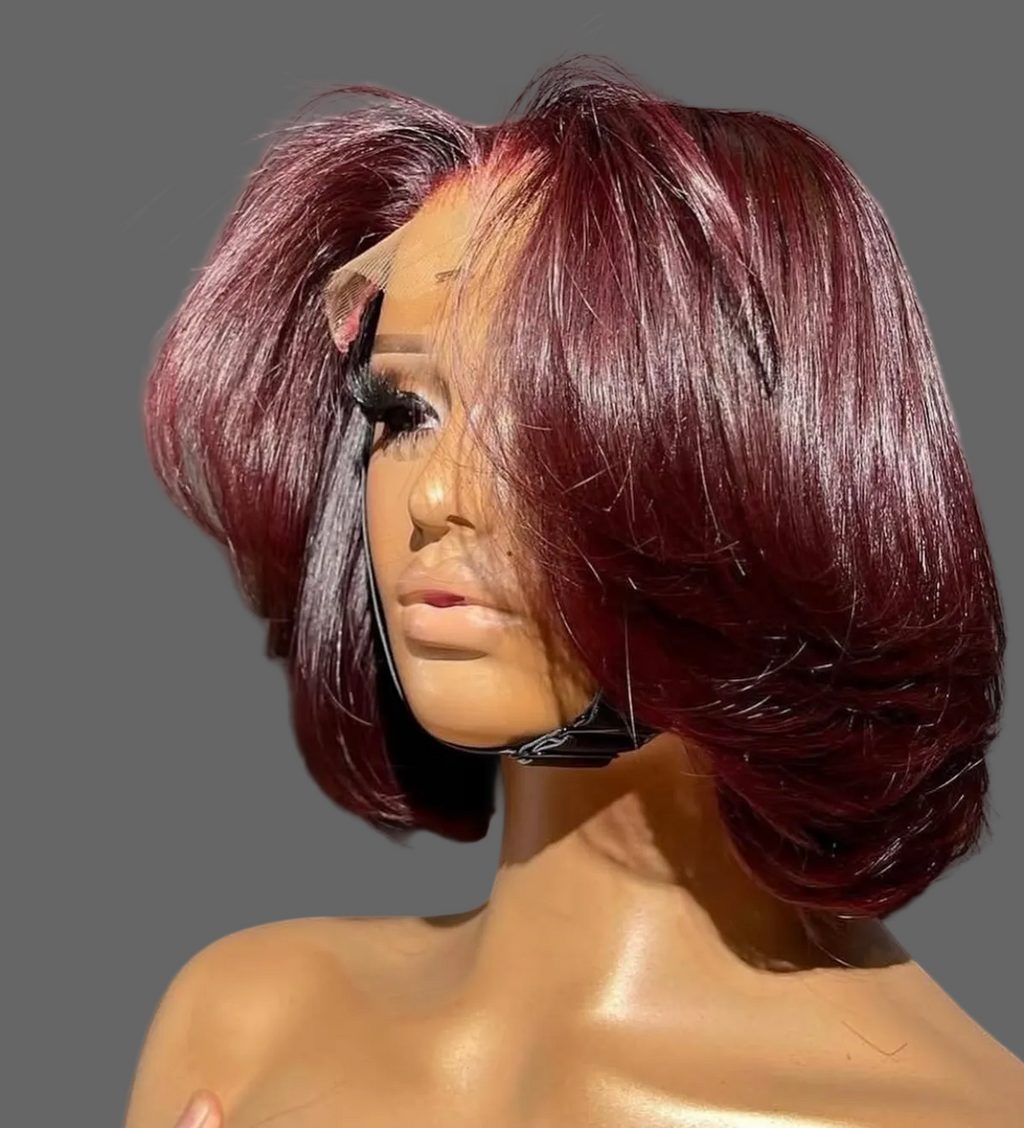 ‘8” 5x5 Double Drawn Burgundy Wig