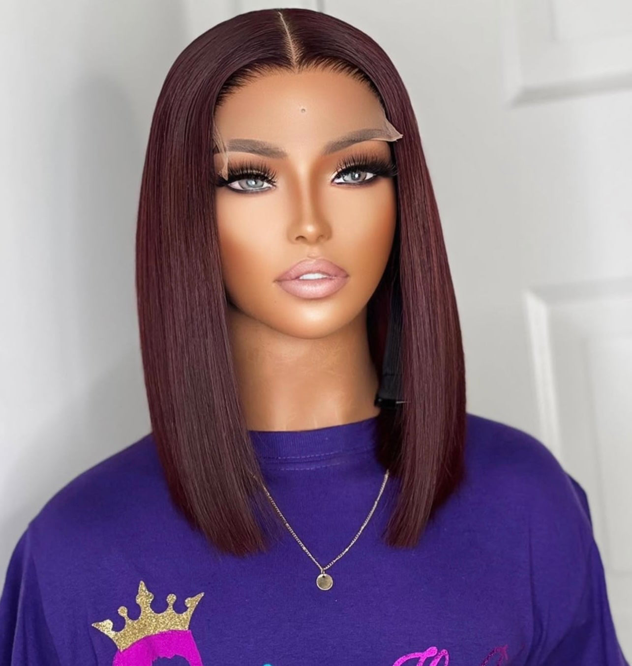 “12” 5x5 Burgundy Single Drawn Wig