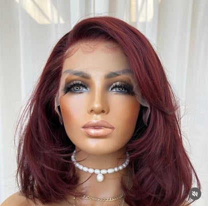“10inch Glueless Burgundy Red Straight Wig