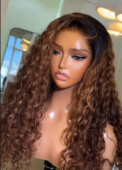 Ombré Tones Curly Glueless Full Frontal Wigs