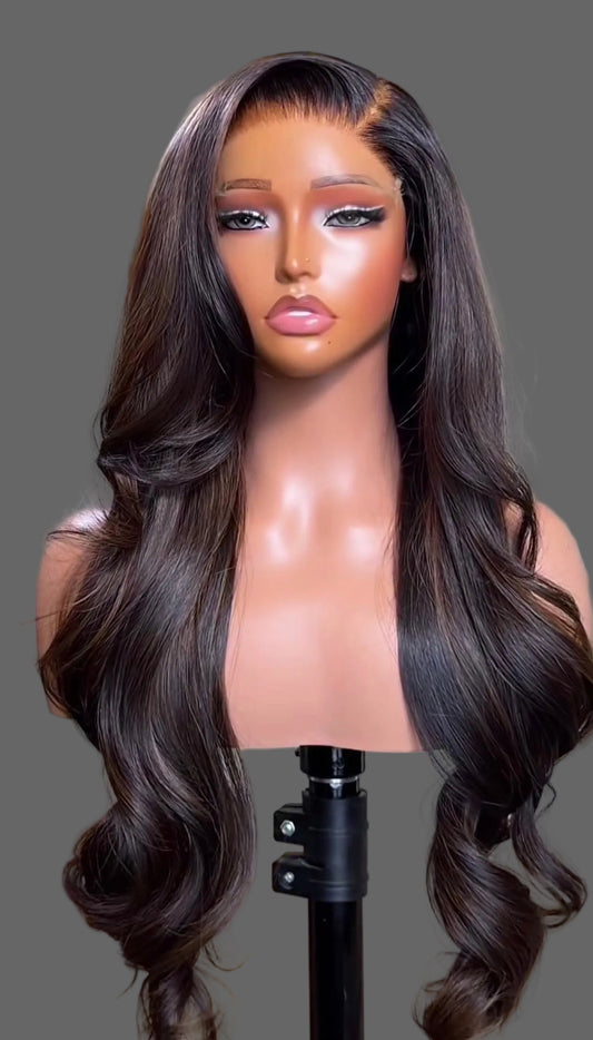 “30” 5x5 Double Drawn Brown Highlights Wig