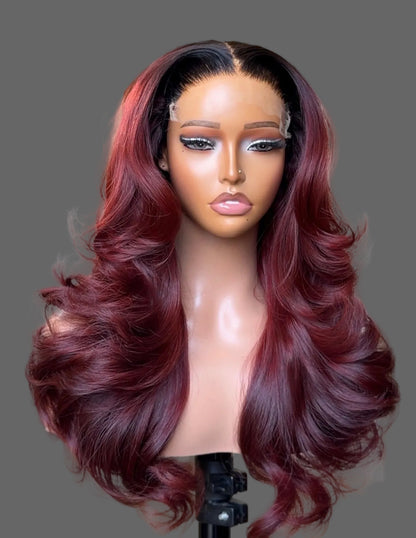 **5x5 Styled Custom Double Drawn Burgundy Wigs