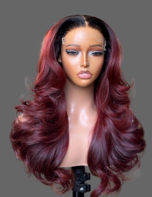 **5x5 Custom Double Drawn Burgundy Wigs