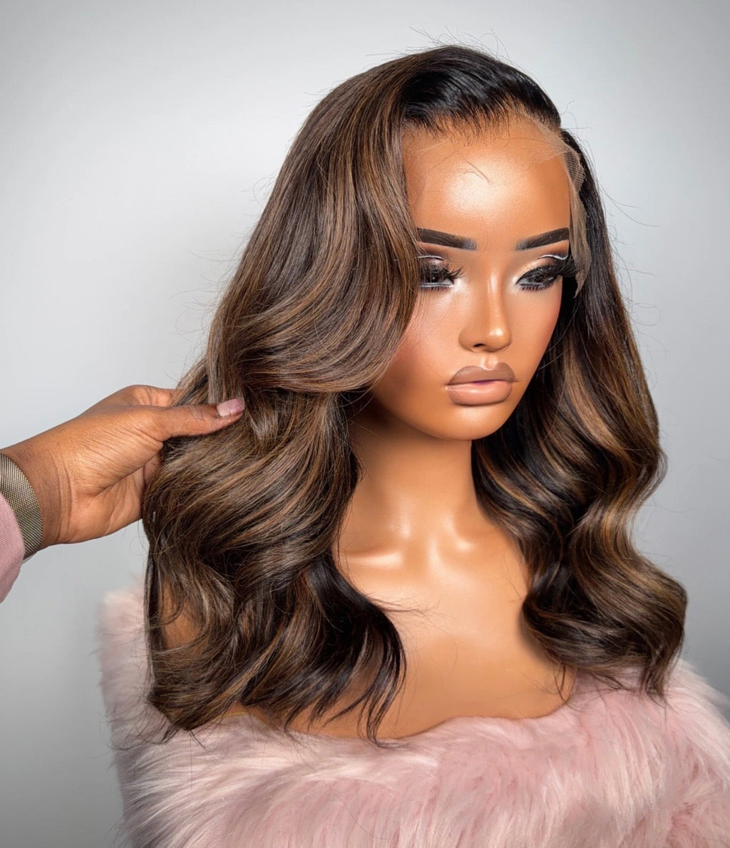 “14” Gluelss 13*4 Double Drawn Ombre Styled Wig