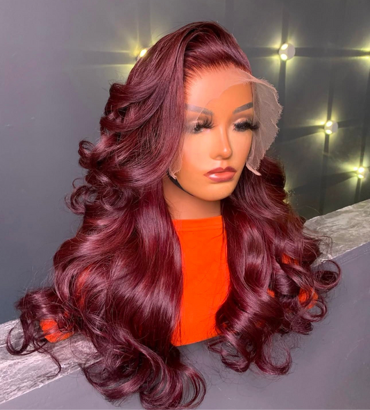 Burgundy Straight Glueless Full Frontal Wigs