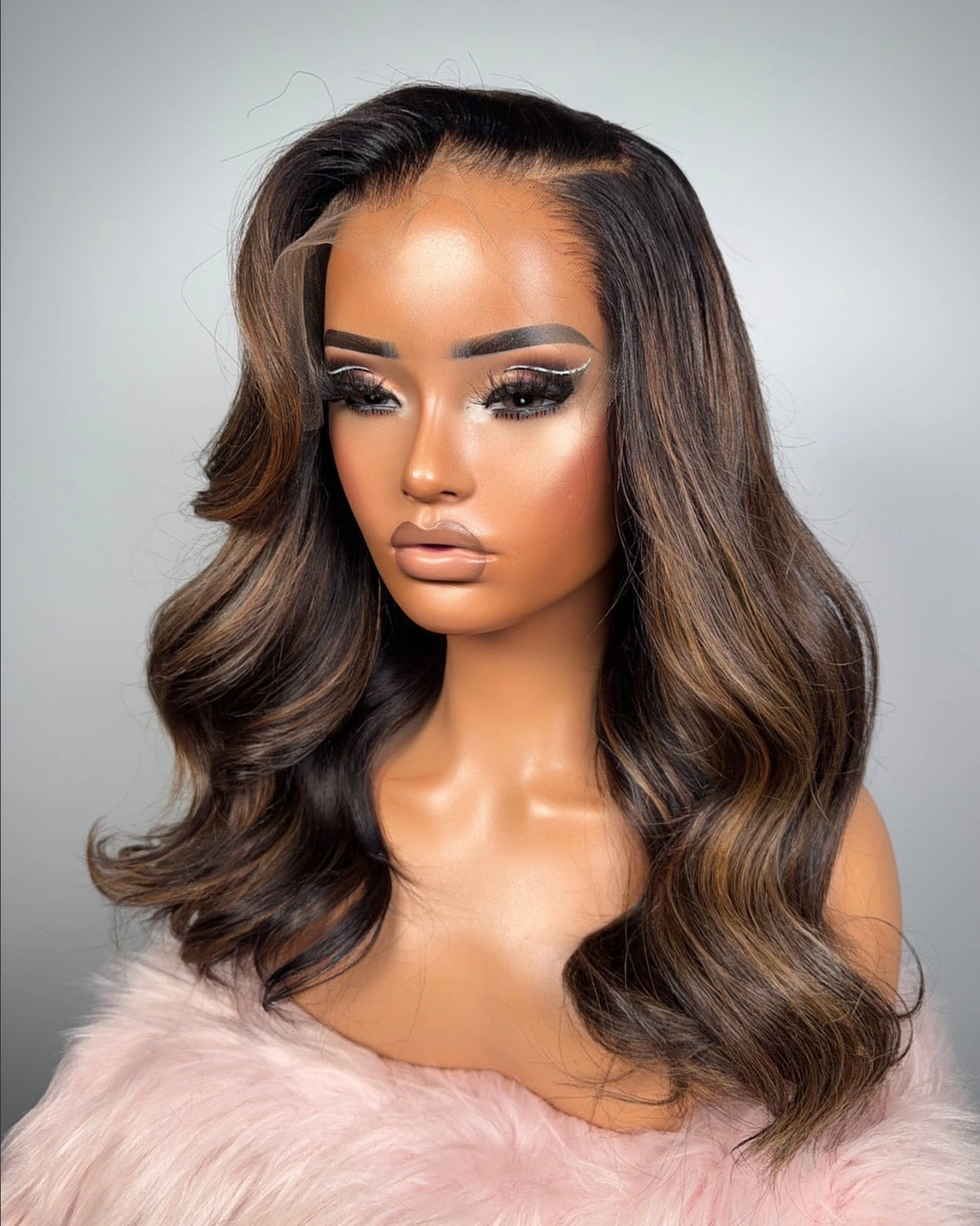 “14” Gluelss 13*4 Double Drawn Ombre Styled Wig