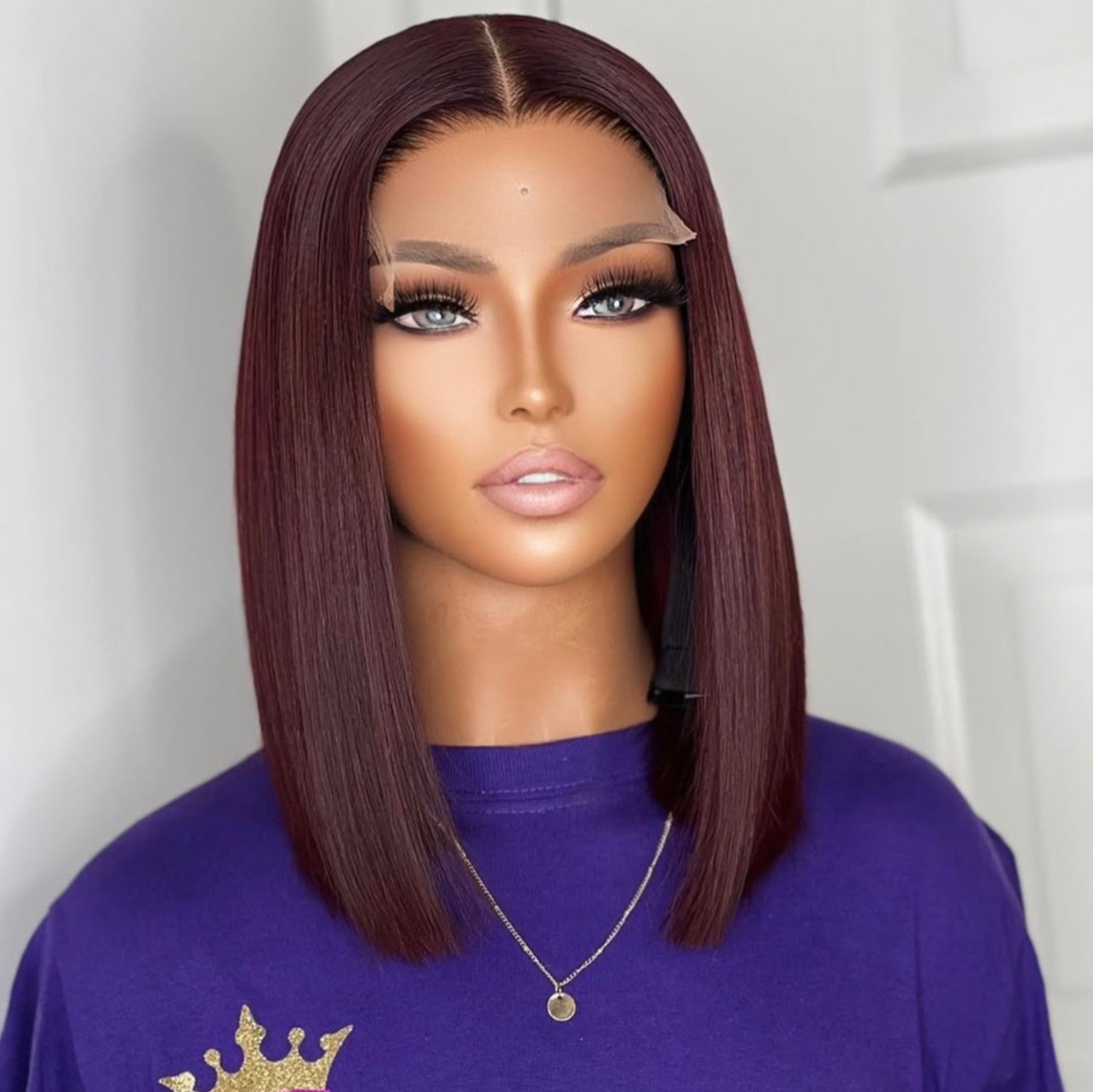 “12” 5x5 Burgundy Single Drawn Wig