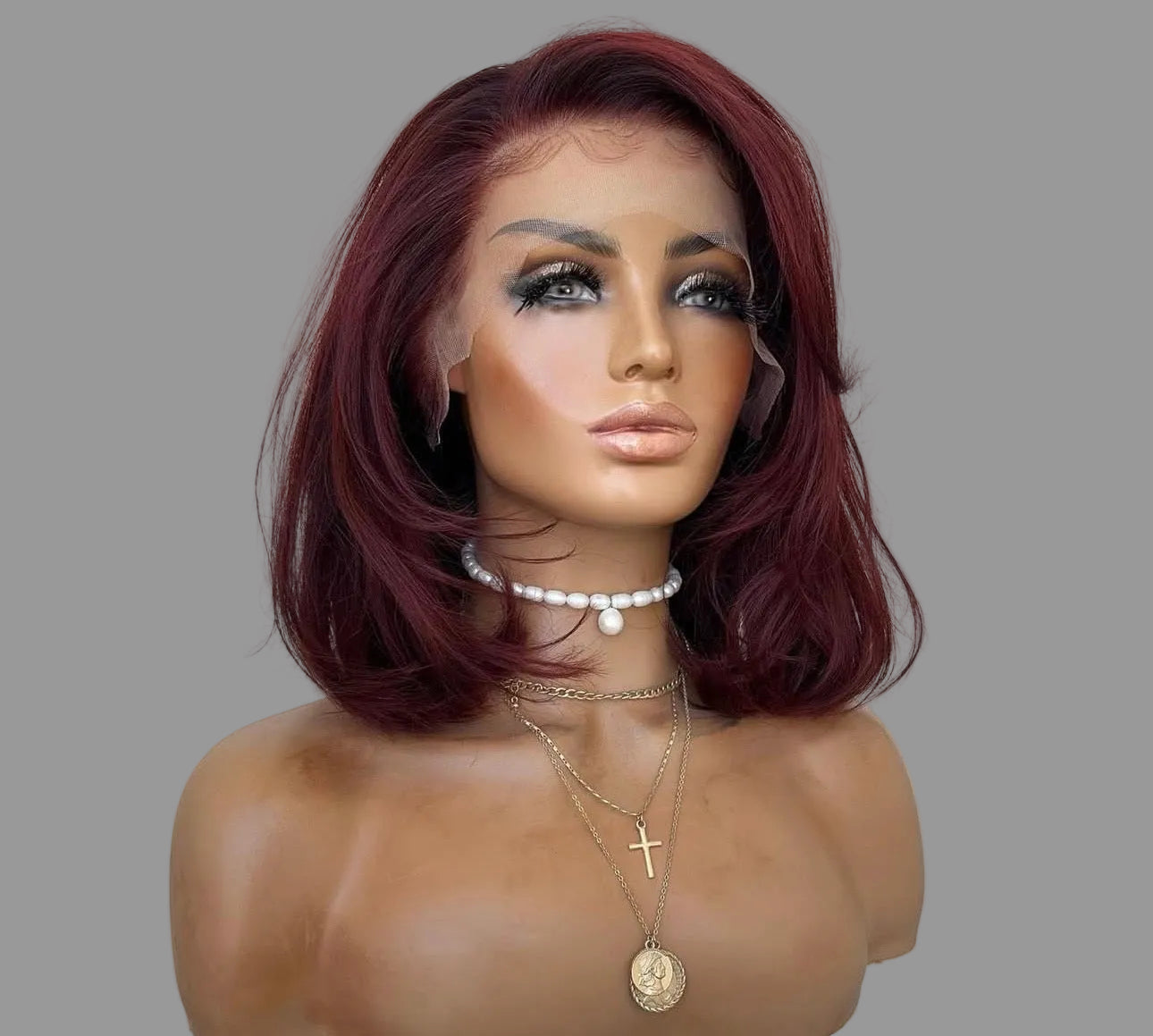 “10” Glueless 13x4 Burgundy Red Wig
