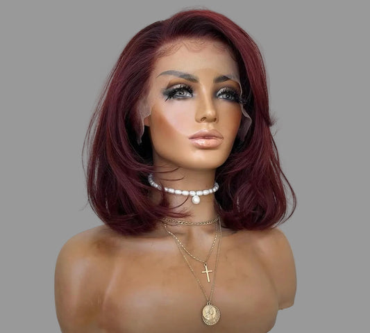 “10” Glueless 13x4 Burgundy Red Straight Wig
