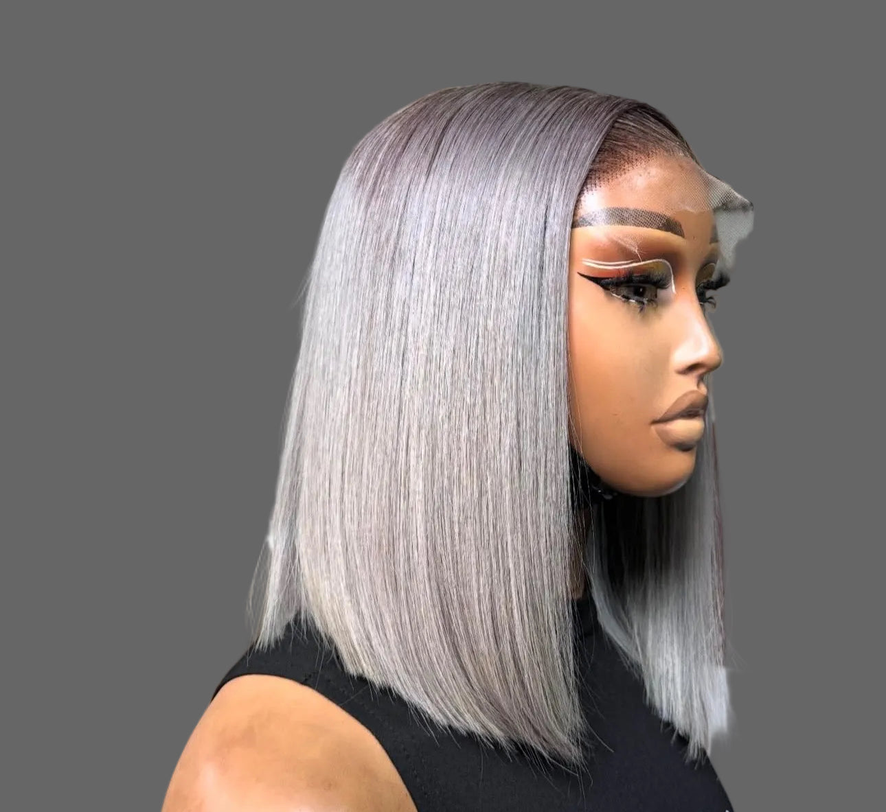 “12” Grey 5x5 Straight Wig 8”-12”