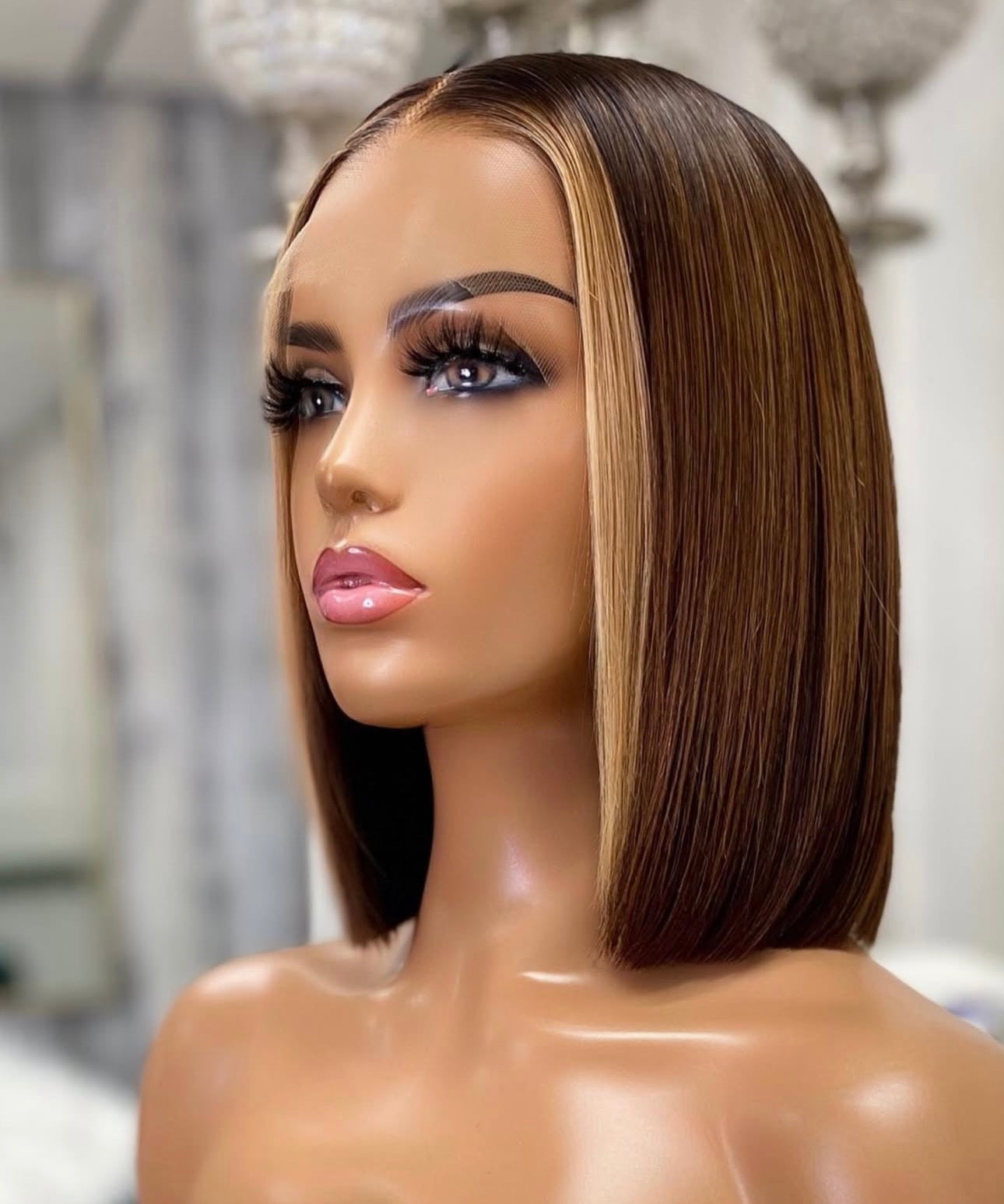 “10inch Ombré Highlighted Blonde Glueless Full Frontal Wig